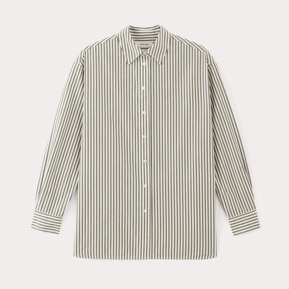 Everlane Women's Supima® Cotton Boyfriend Shirt in White/Moss Green, Size Small